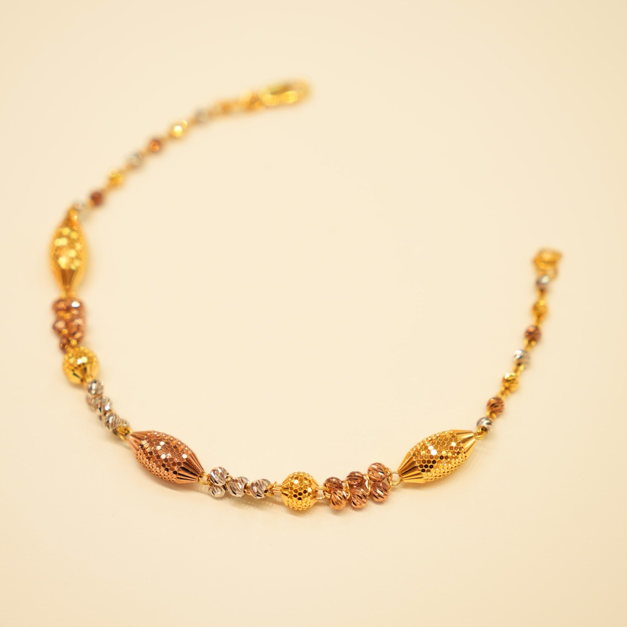 22K Tri-Tone Marquise Bead Bracelet