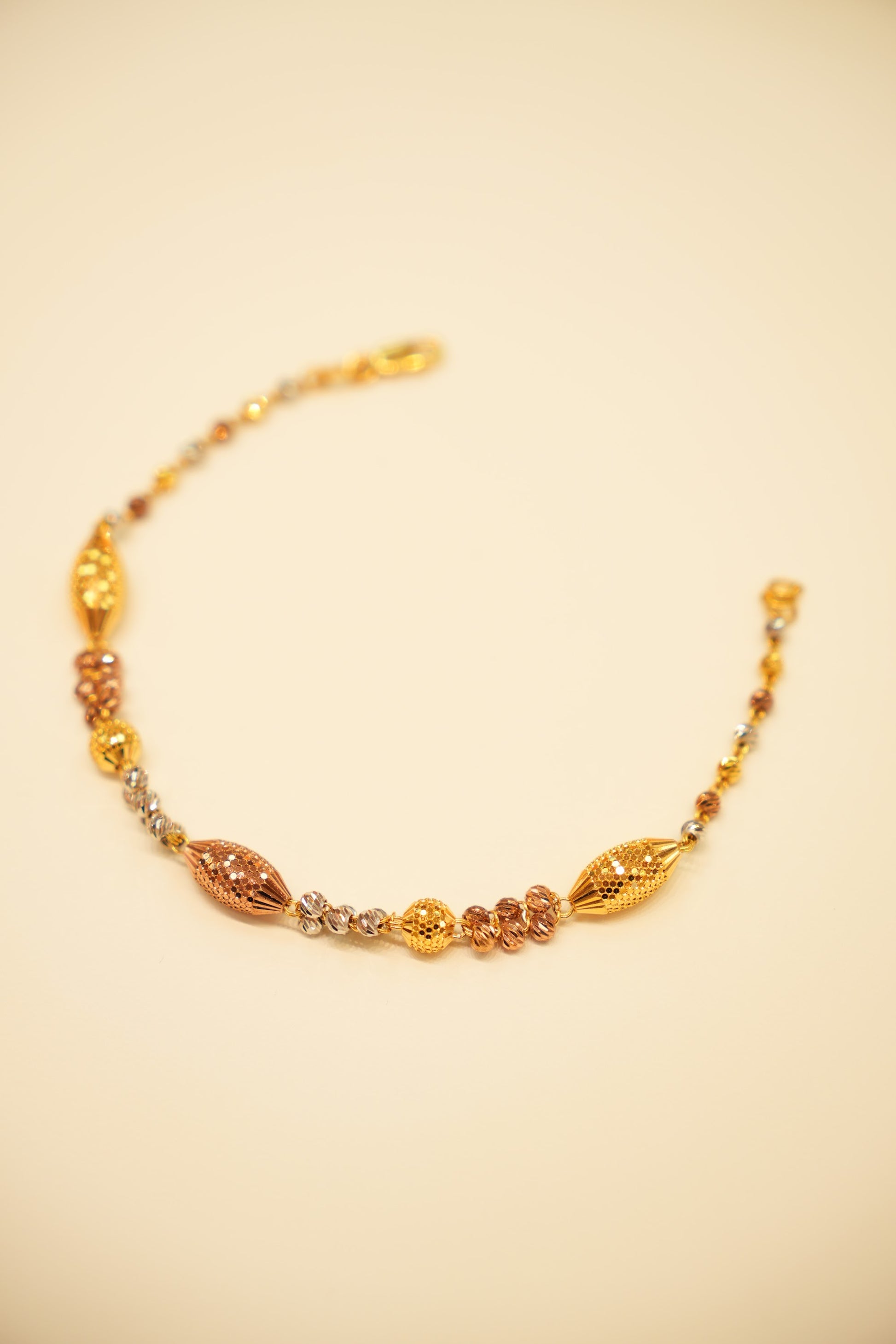 22K Tri-Tone Marquise Bead Bracelet