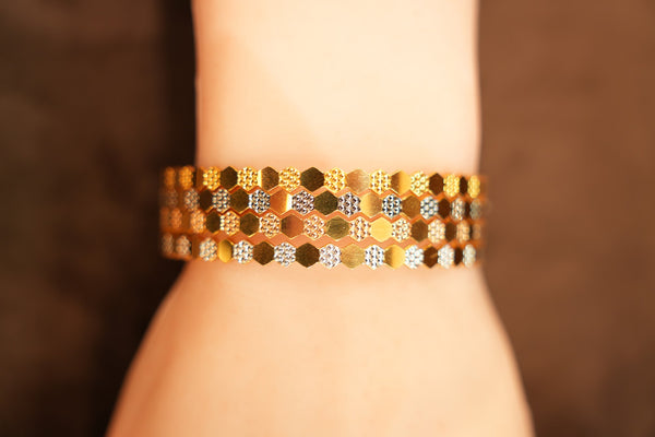 22K Gold Four-tone Hexagon Bangles