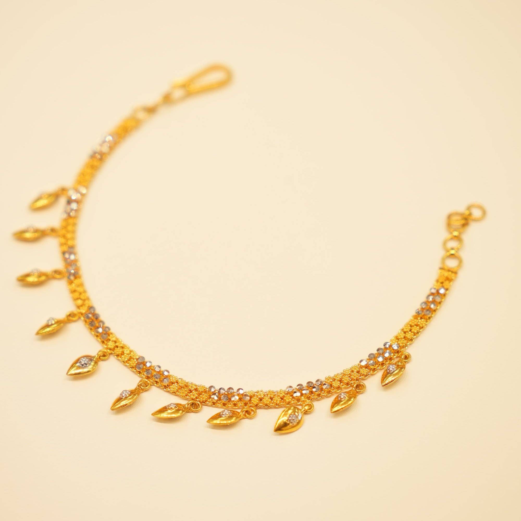 22K Gold Leaf Drop Pavé Bracelet