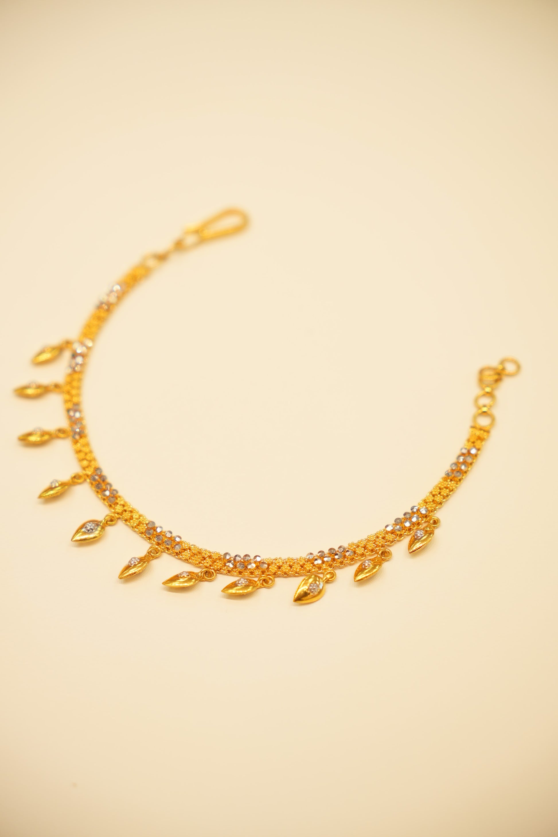 22K Gold Leaf Drop Pavé Bracelet