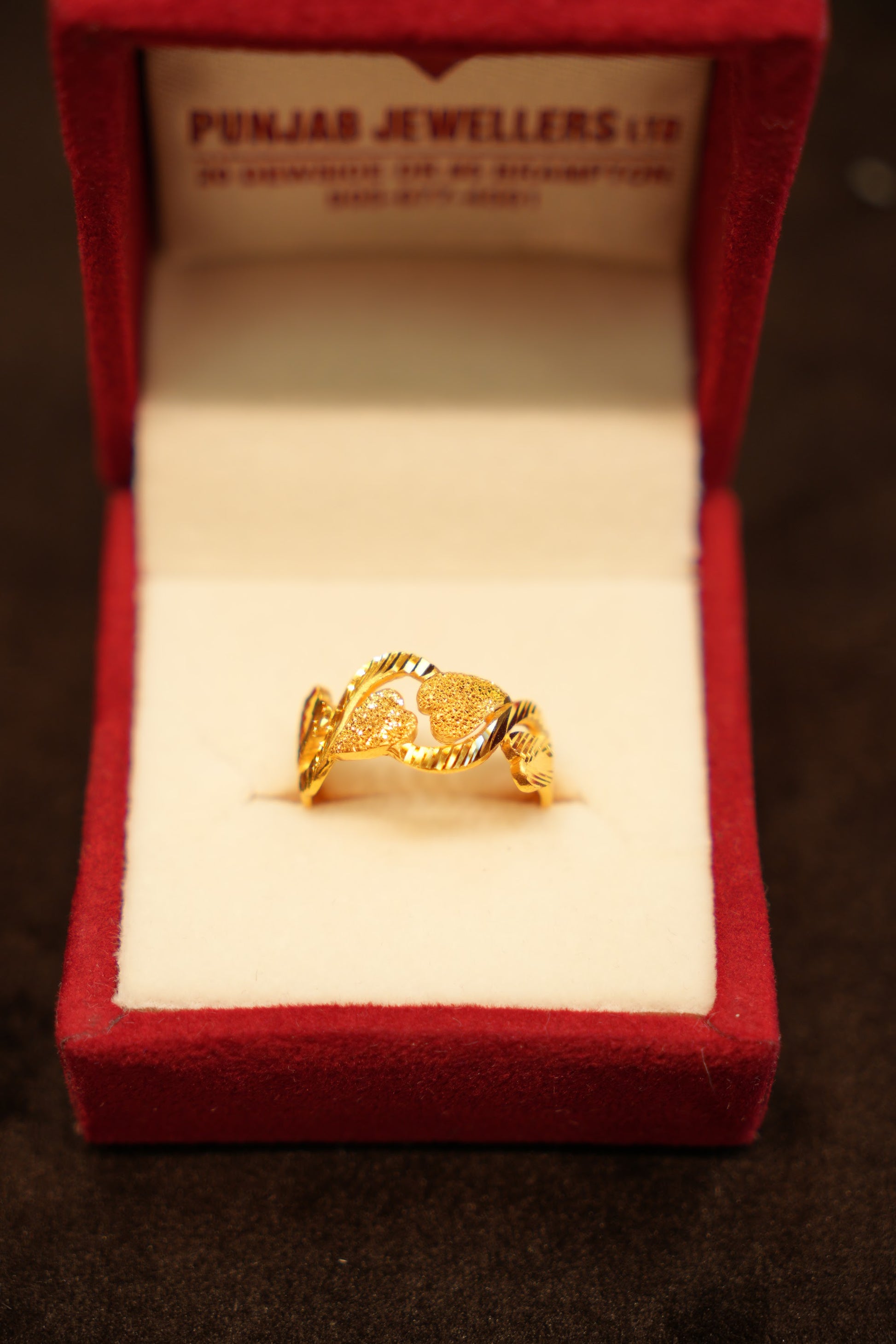 22K Gold Cascading Hearts Ring