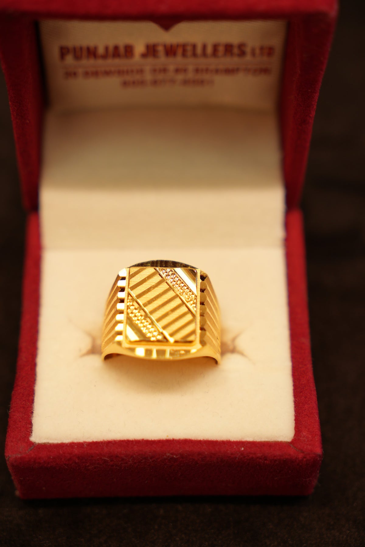 22K Gold Linear Diagonal Signet Ring