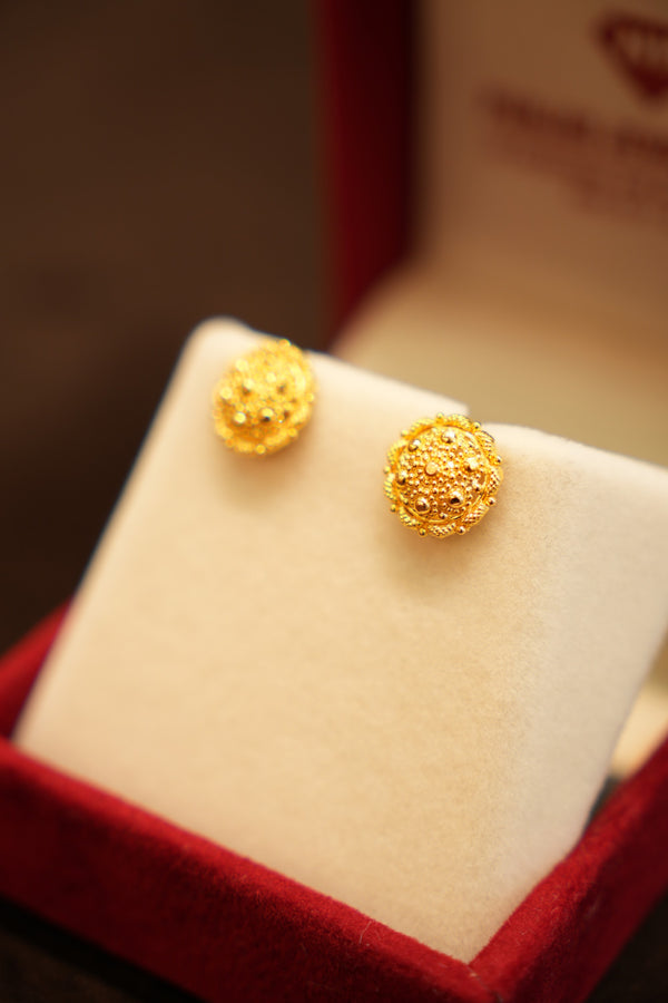22K Gold Granulated Berry Stud Earrings