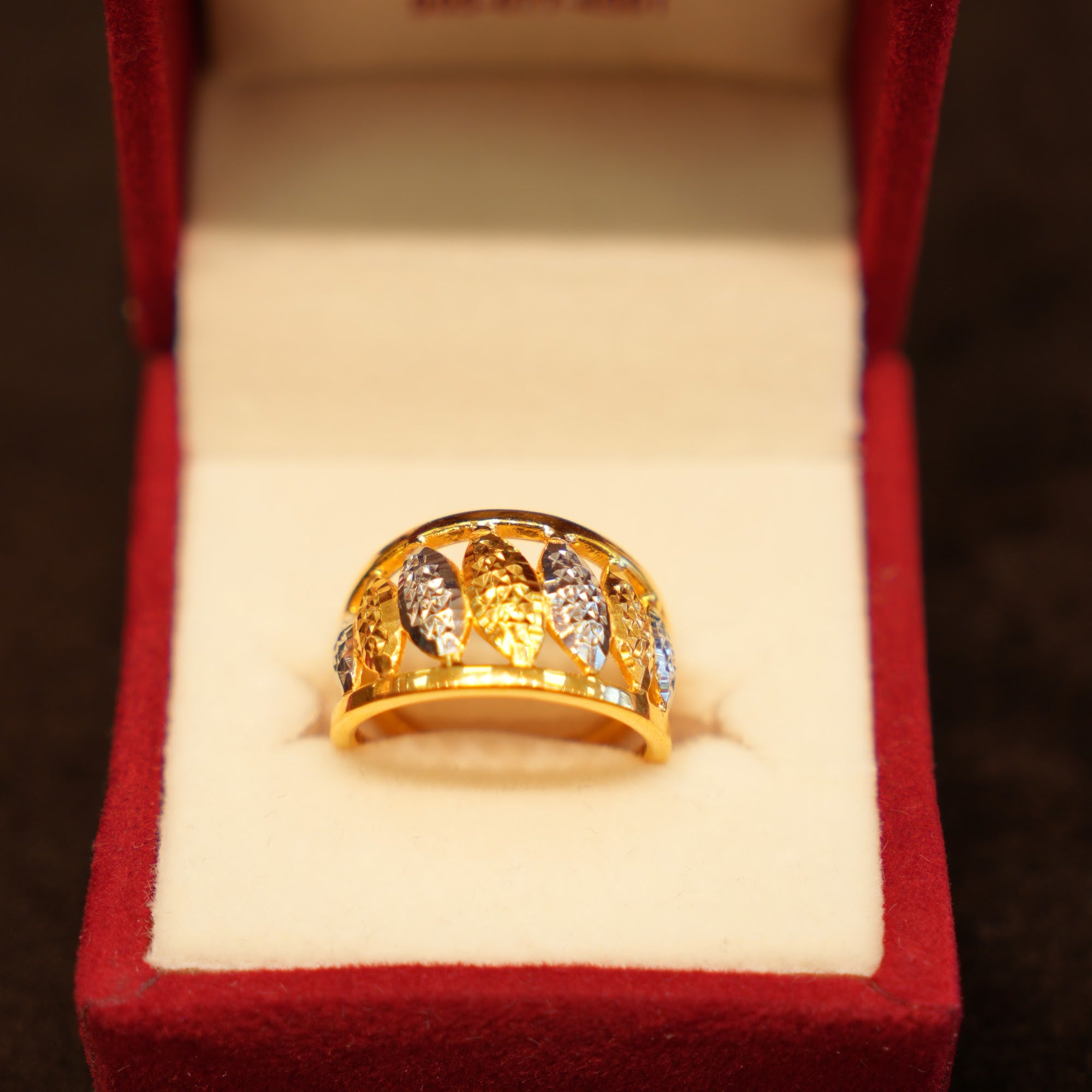 22K Gold Two-Tone Petal Dome Ring