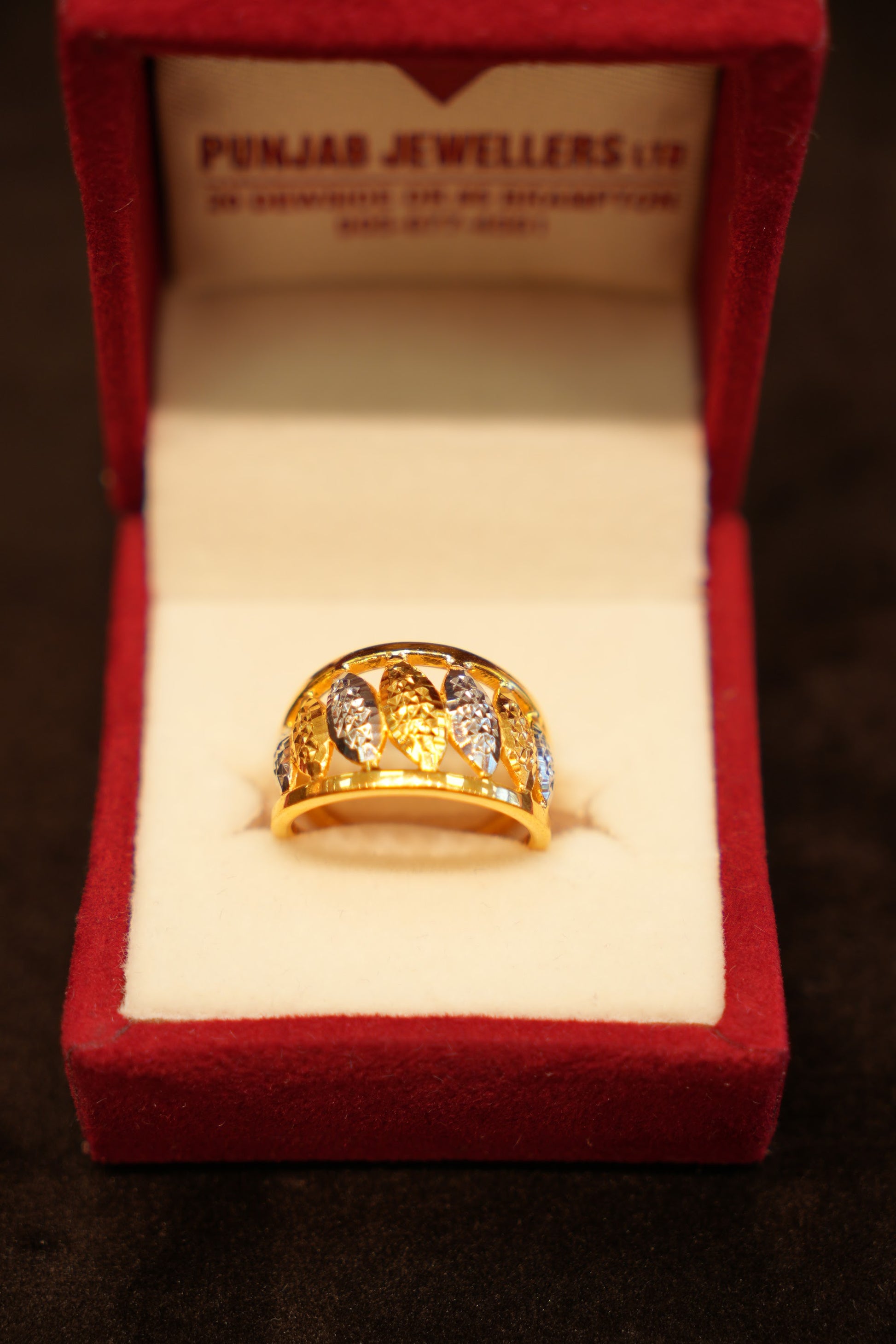 22K Gold Two-Tone Petal Dome Ring
