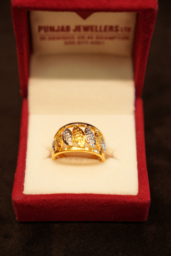 22K Gold Two-Tone Petal Dome Ring