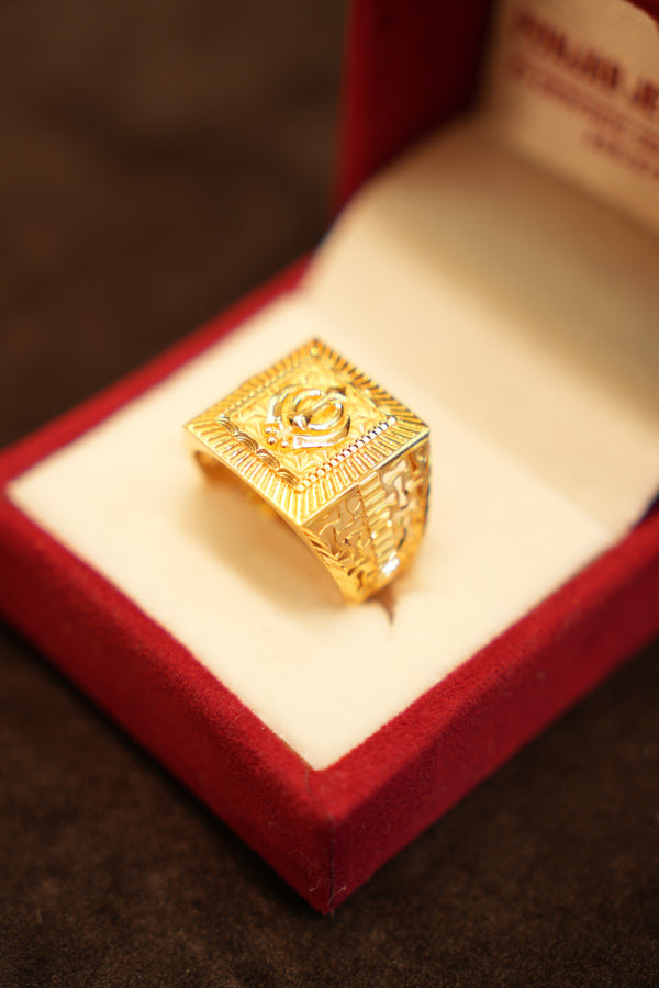22K Gold Khanda Sunburst Signet Ring