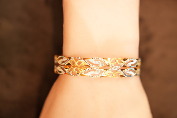 22K Gold Two-Tone Wave Lattice Bangles