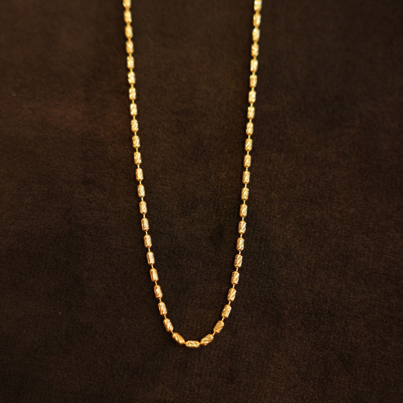 22K Gold Ribbed Barrel Bead Chain