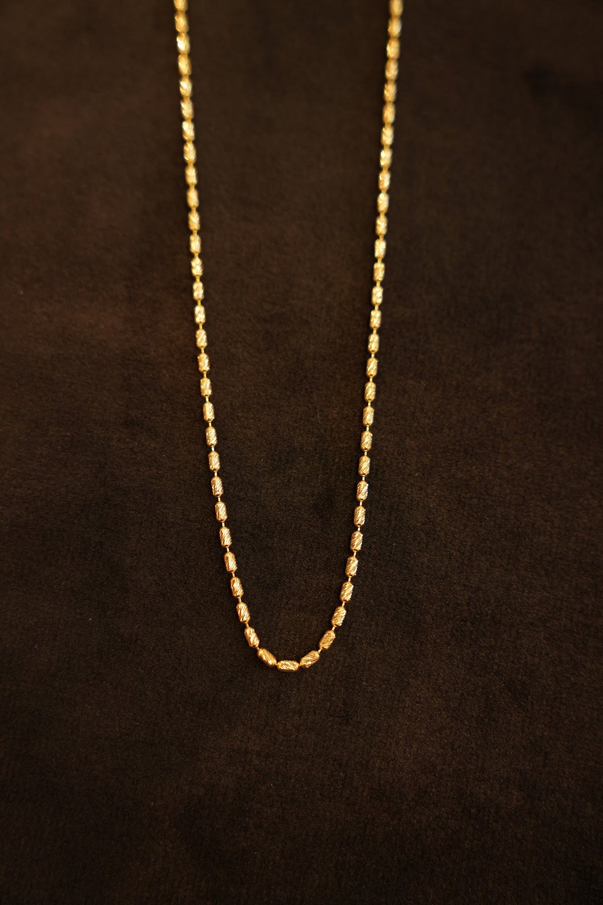 22K Gold Ribbed Barrel Bead Chain
