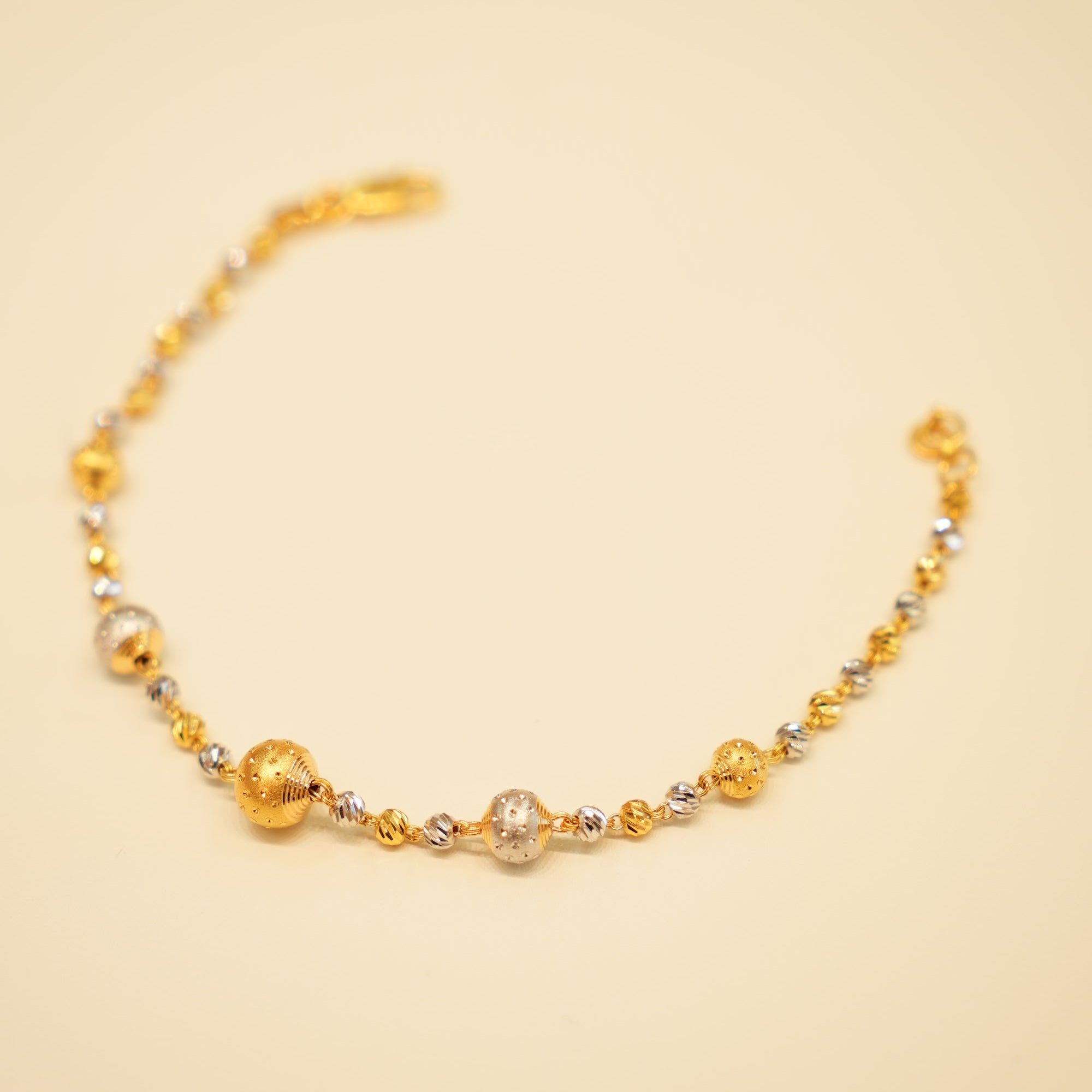 22K Gold Two-Tone Dotted Bead Bracelet