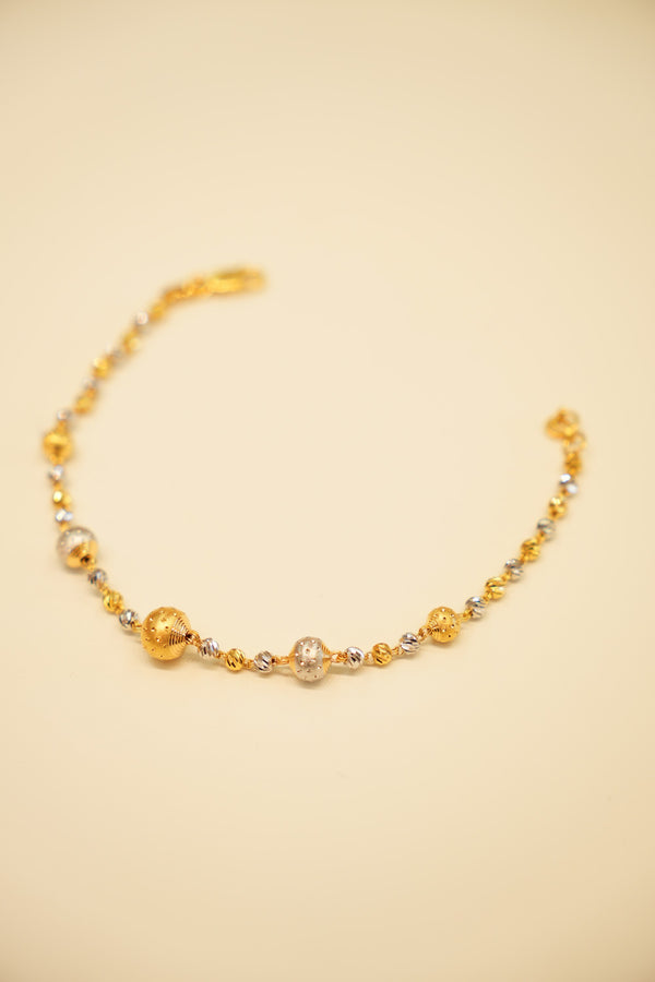 22K Gold Two-Tone Dotted Bead Bracelet