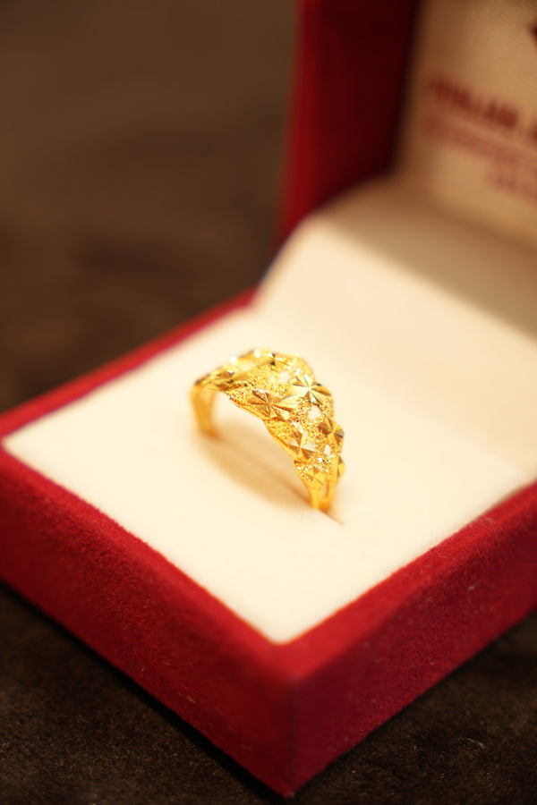22K Gold Textured Star-Cut Dome Ring