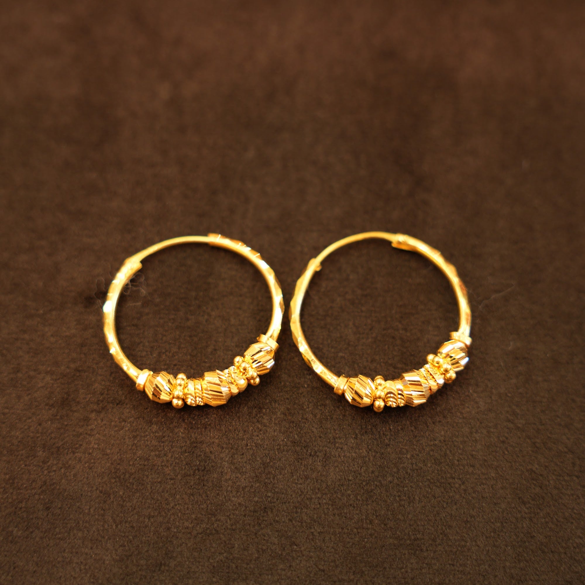 22K Gold Octagon Facet Bead Hoop Earrings