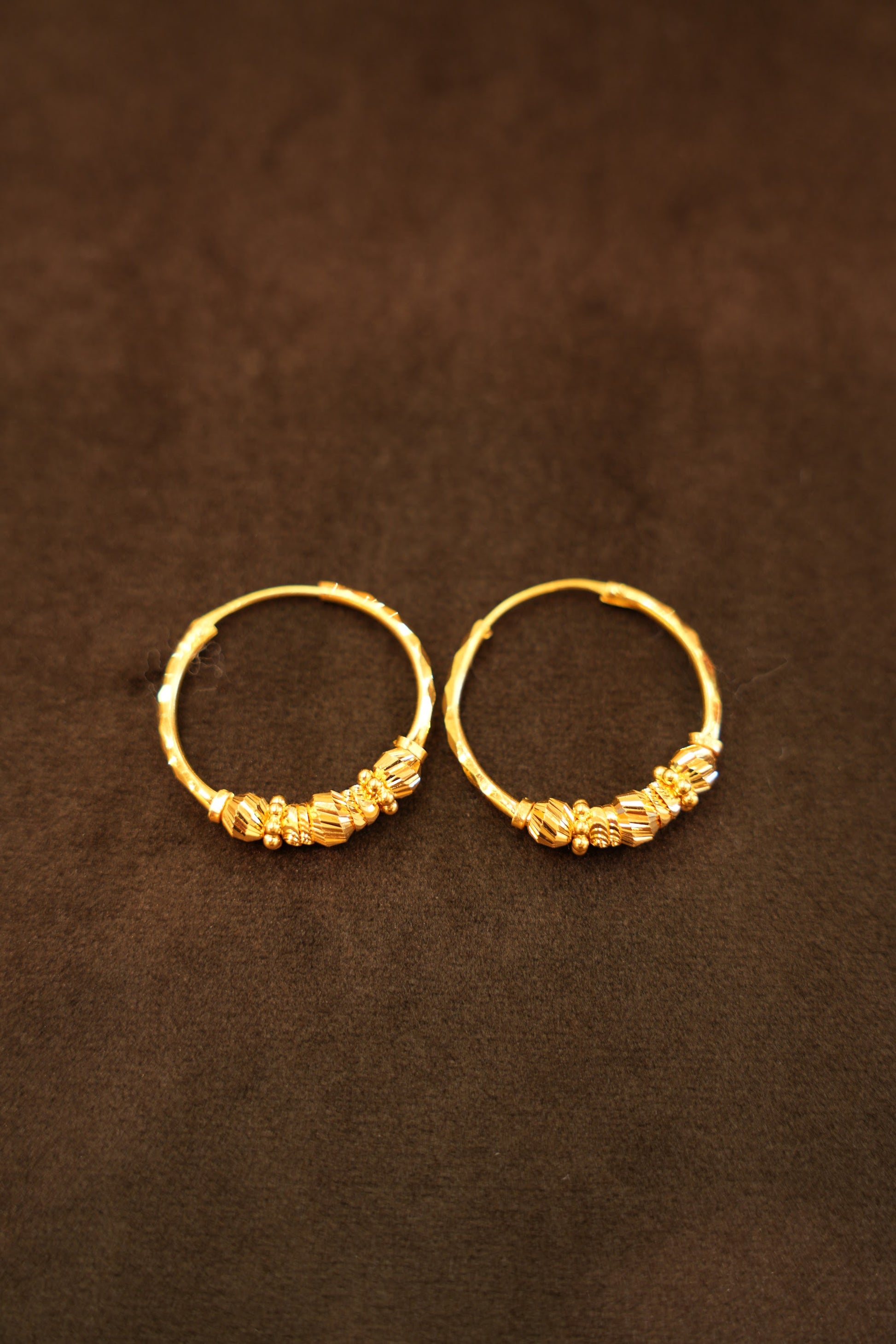 22K Gold Octagon Facet Bead Hoop Earrings
