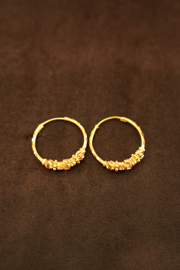 22K Gold Octagon Facet Bead Hoop Earrings
