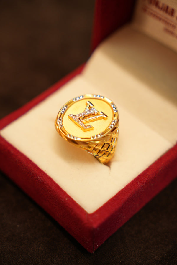 22K Gold Pavé Letter M Ring