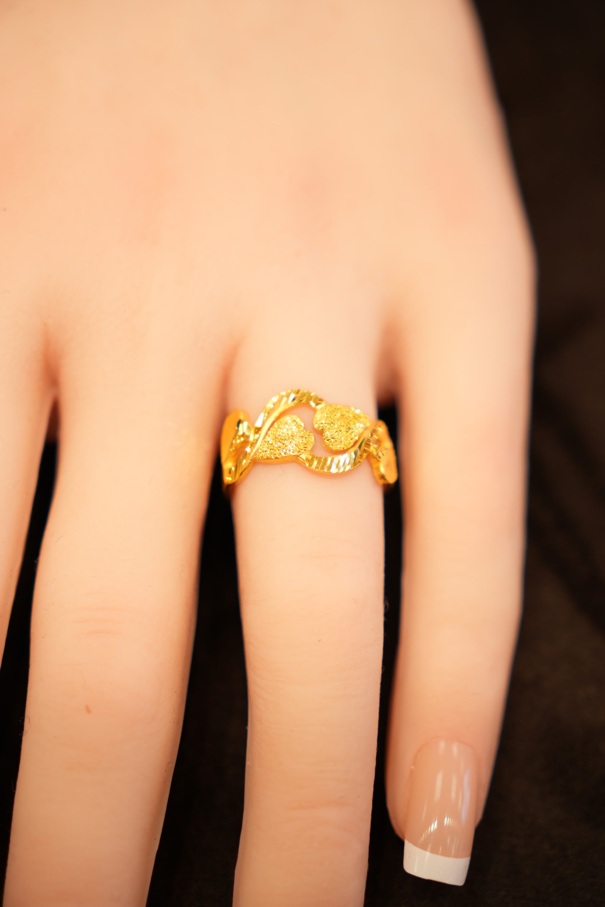 22K Gold Cascading Hearts Ring
