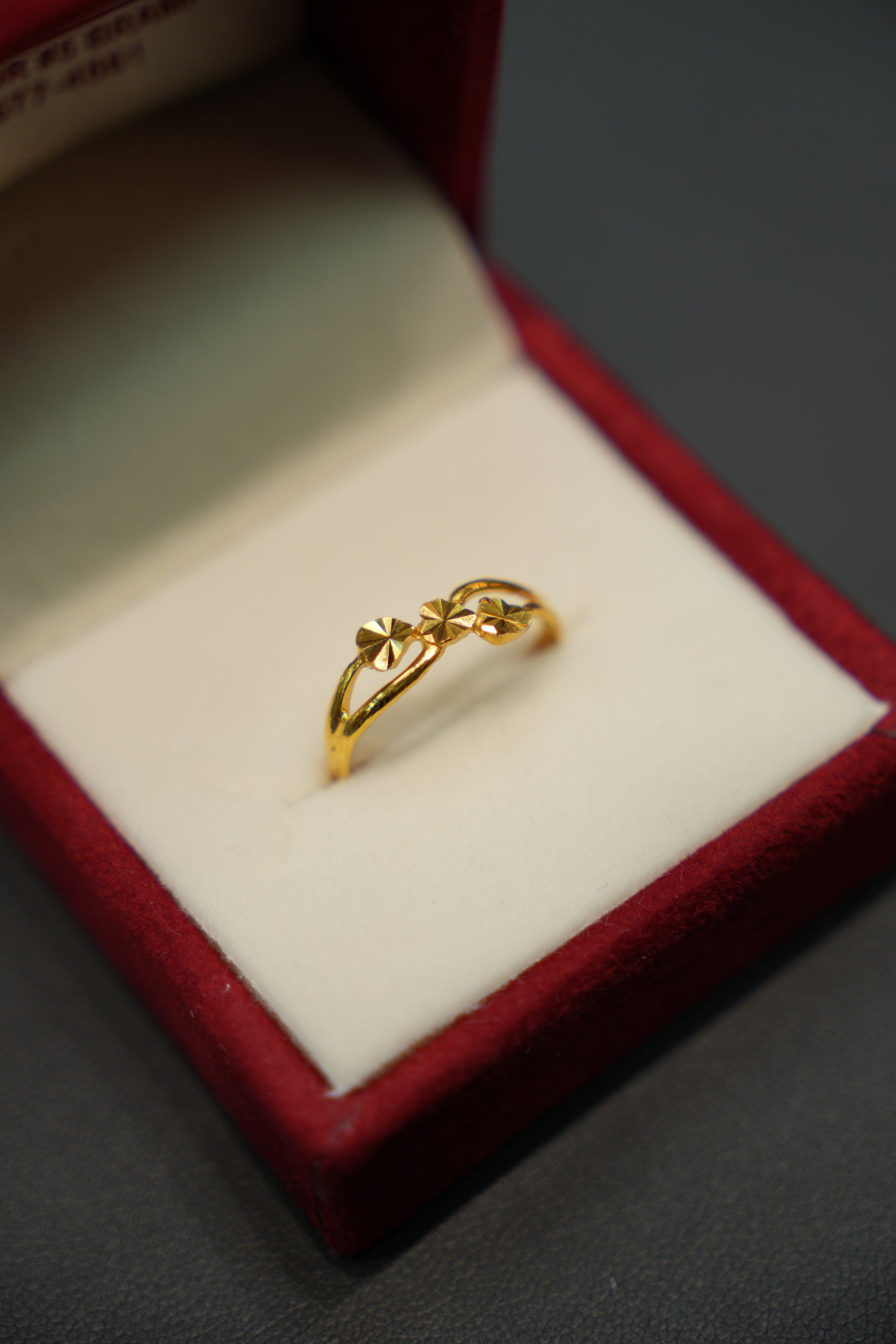 Close-up of handcrafted 22K gold ring design