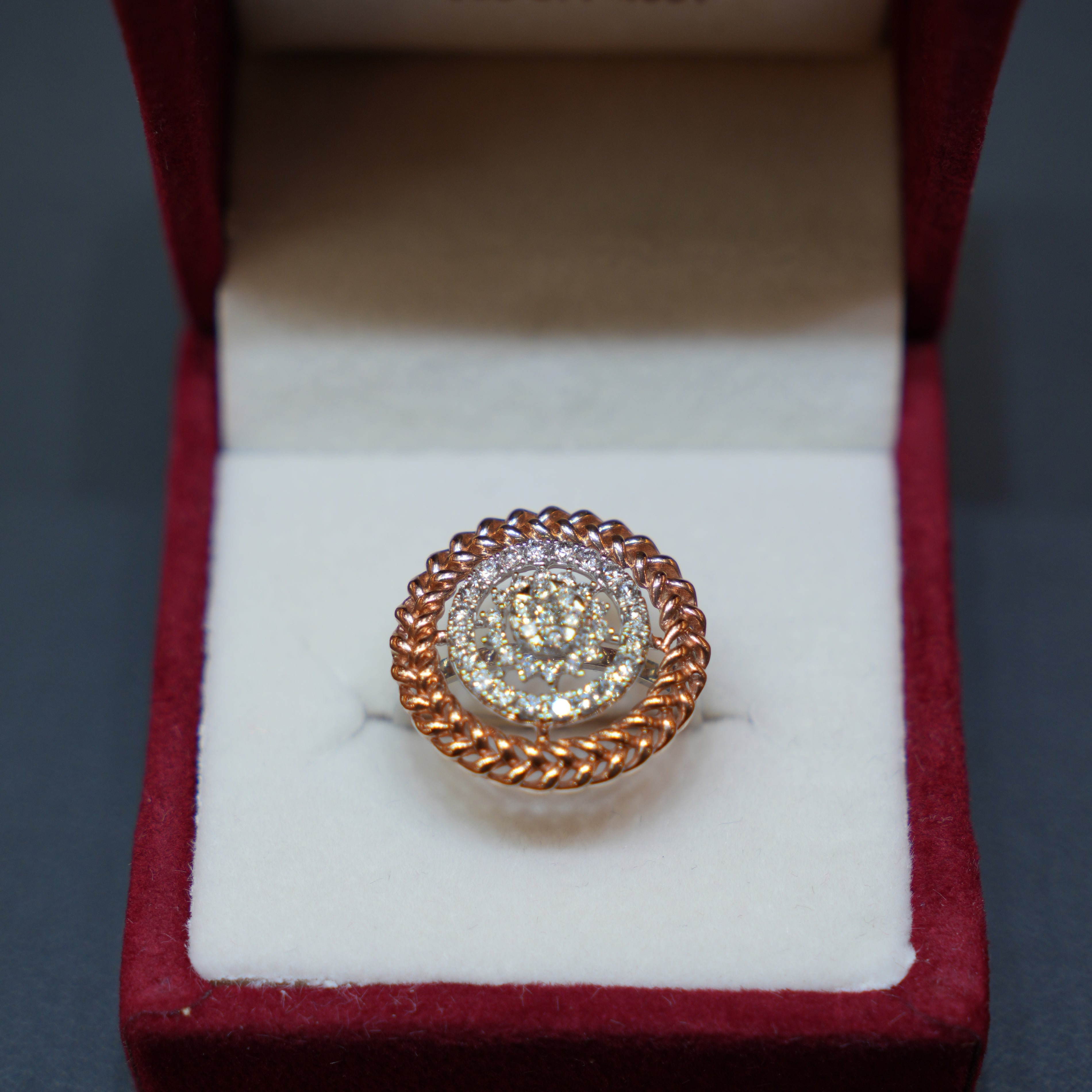 Diamond ring showcased in a luxurious box at Punjab Jewellers, emphasizing elegance and craftsmanship.