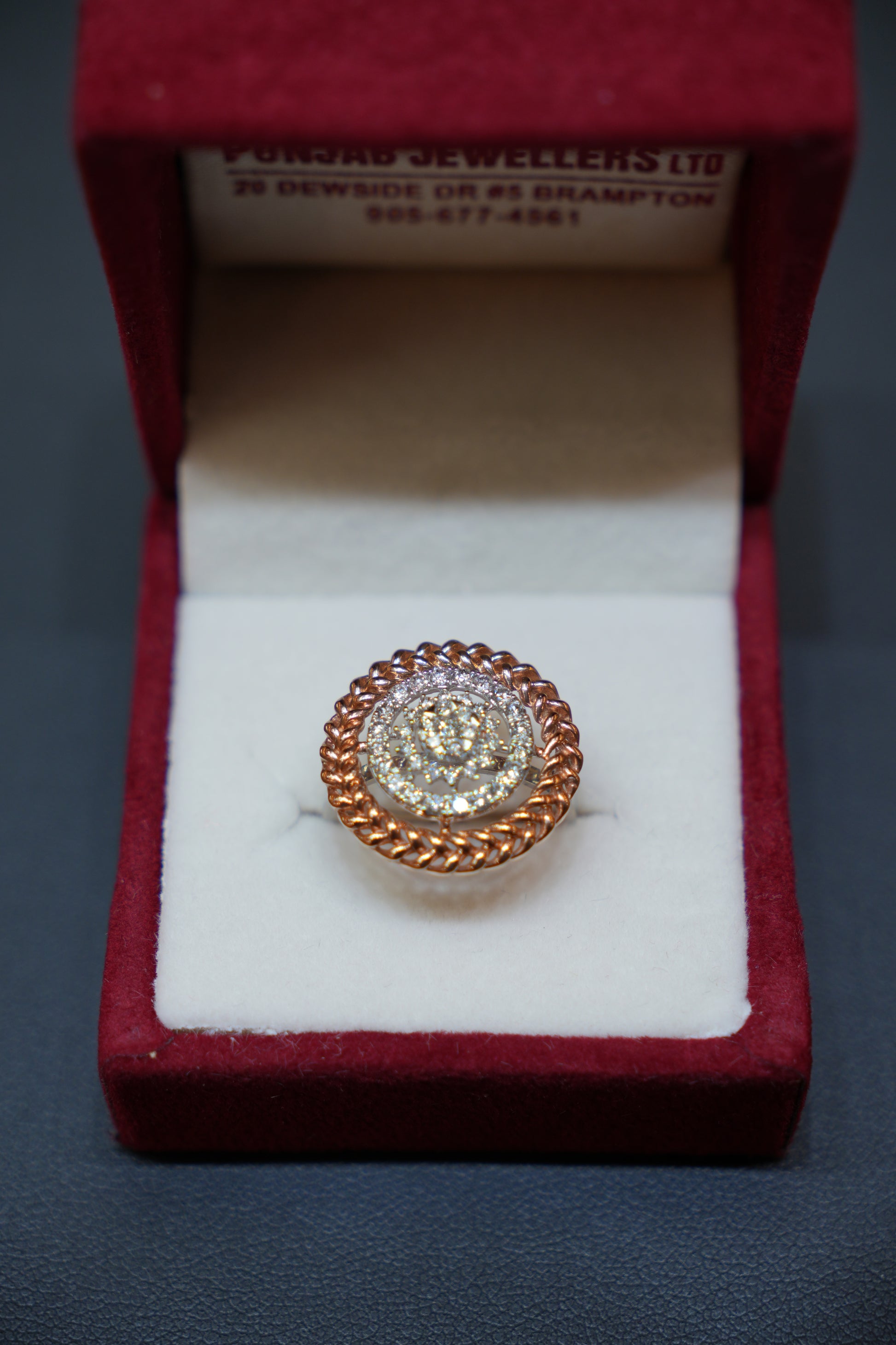 Diamond ring showcased in a luxurious box at Punjab Jewellers, emphasizing elegance and craftsmanship.