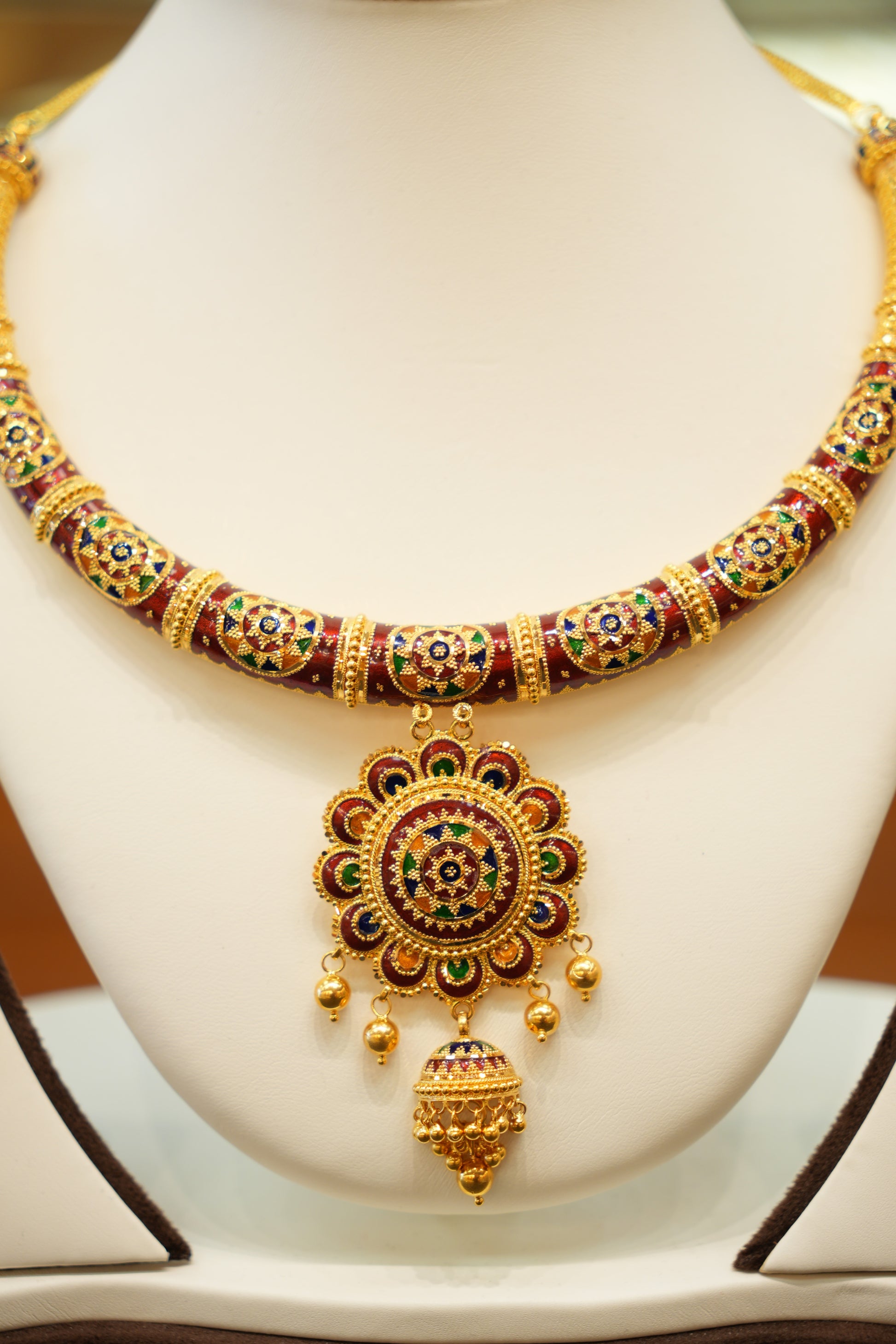 22K Gold Designer Meena Necklace Set
