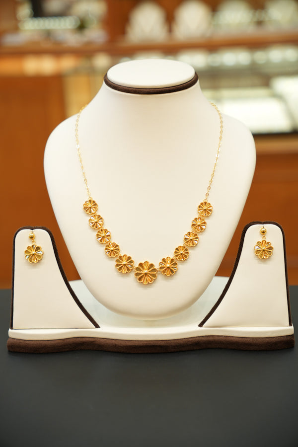 22K Gold Flower Designer Necklace Set