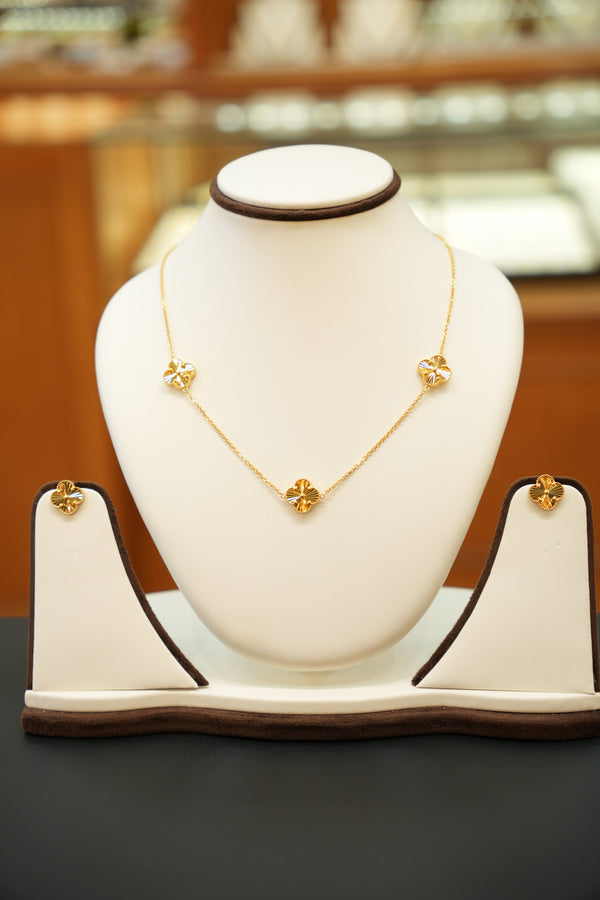 22K Gold Clover Designer Ladies Necklace Set