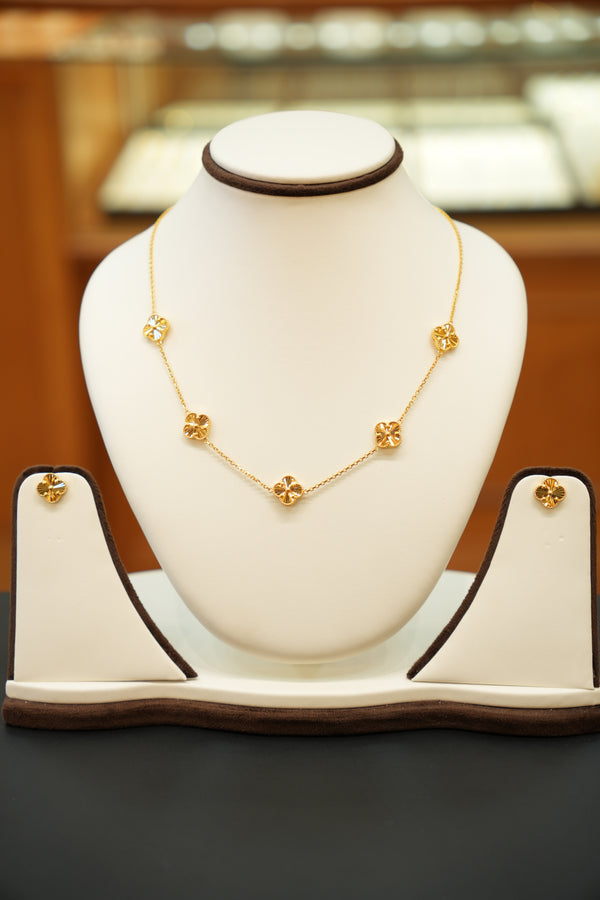 22K Gold Clover Designer Ladies Necklace Set