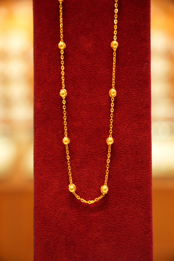 22K Plain Gold Beaded Chain (18 Inches)