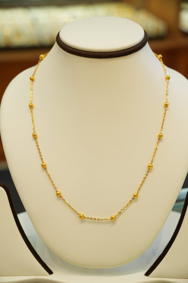 22K Plain Gold Beaded Chain (18 Inches)