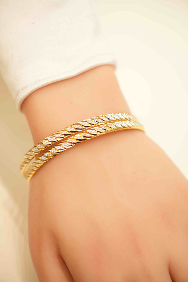 22K Gold Pair of Designer Two-Tone Ladies Bangles