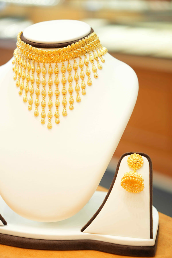 22K Gold Designer Rainfall Choker Set