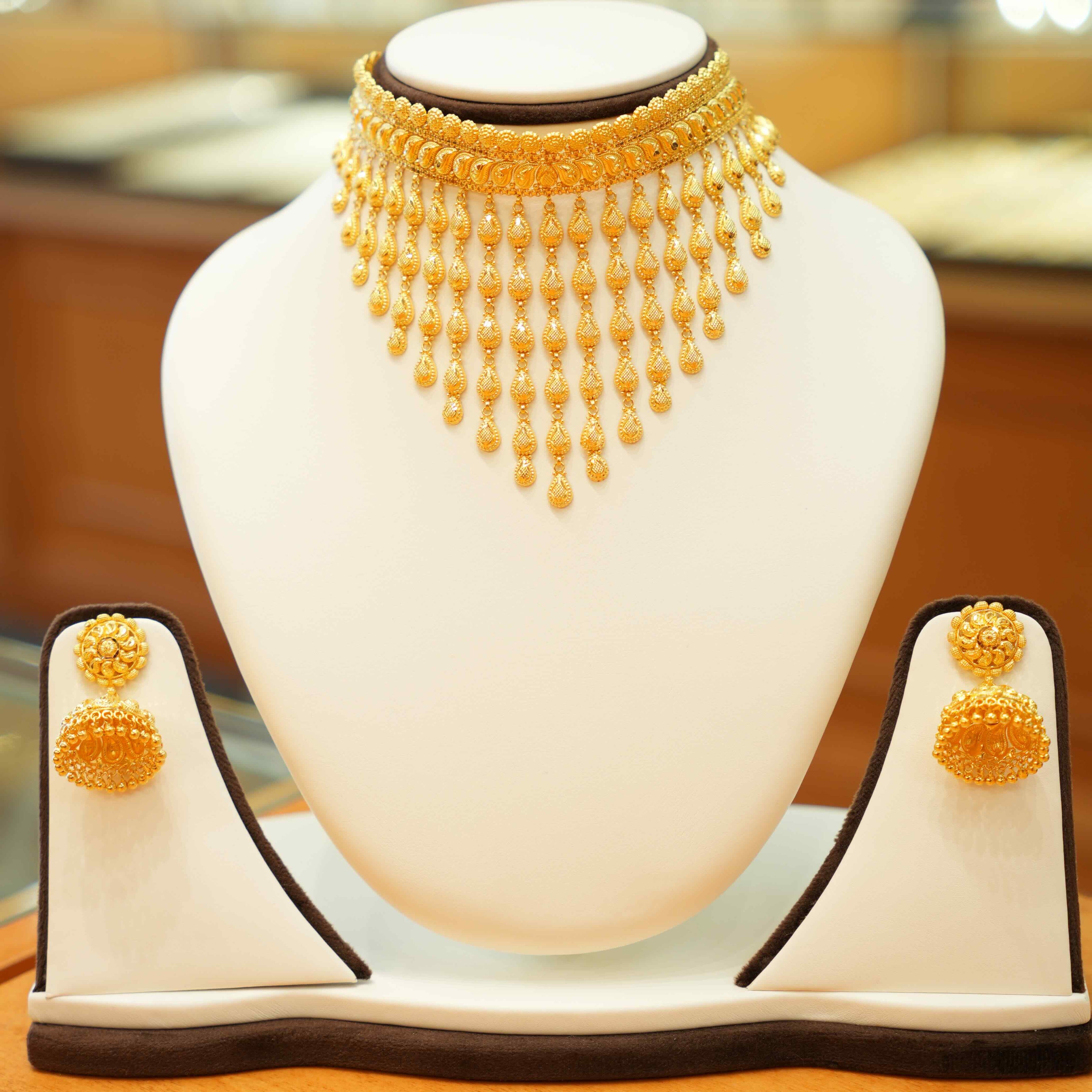 22K Gold Designer Rainfall Choker Set