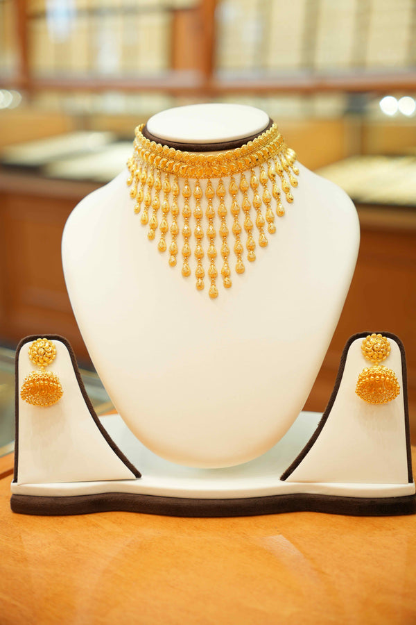 22K Gold Designer Rainfall Choker Set