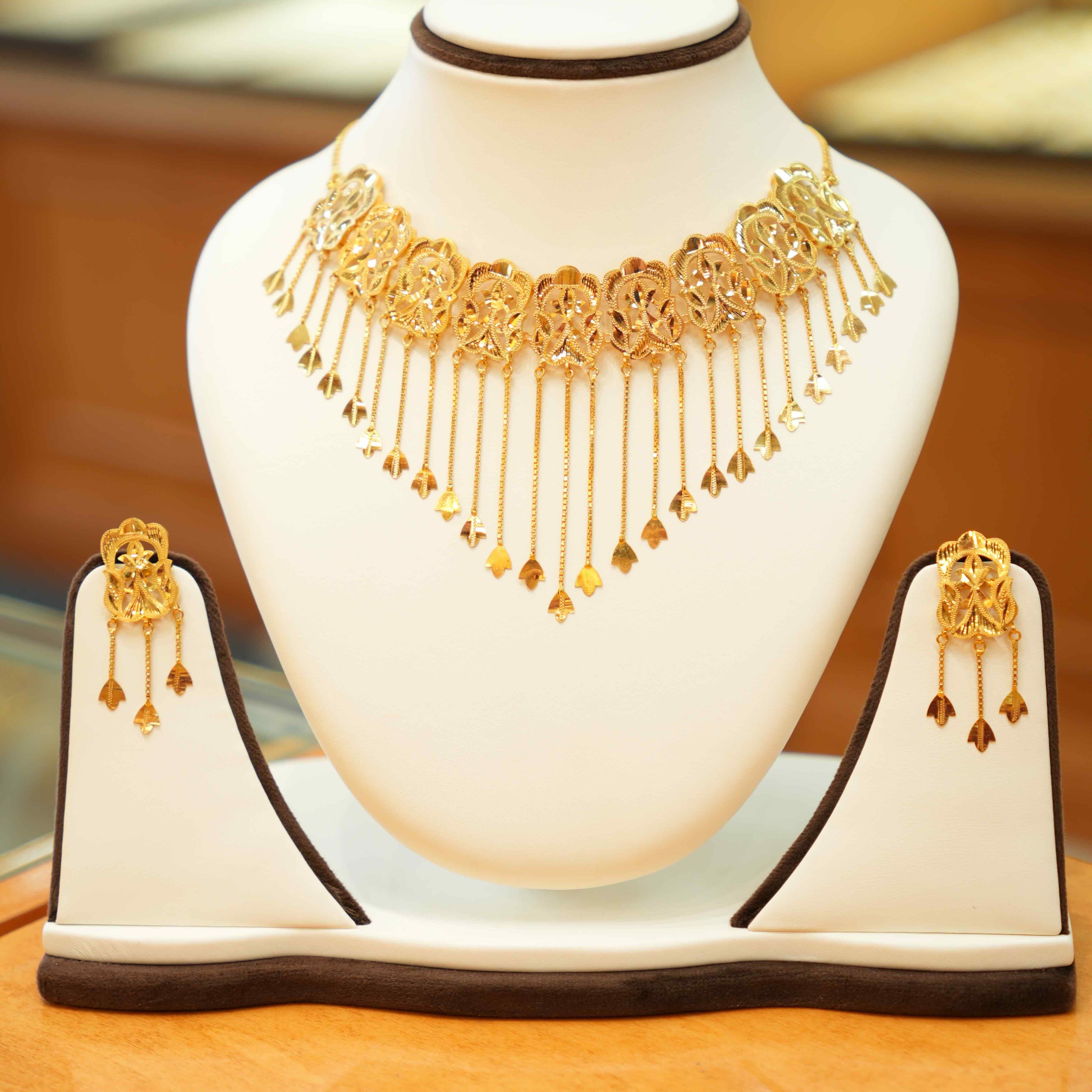 22K Gold Designer Rainfall Choker Set