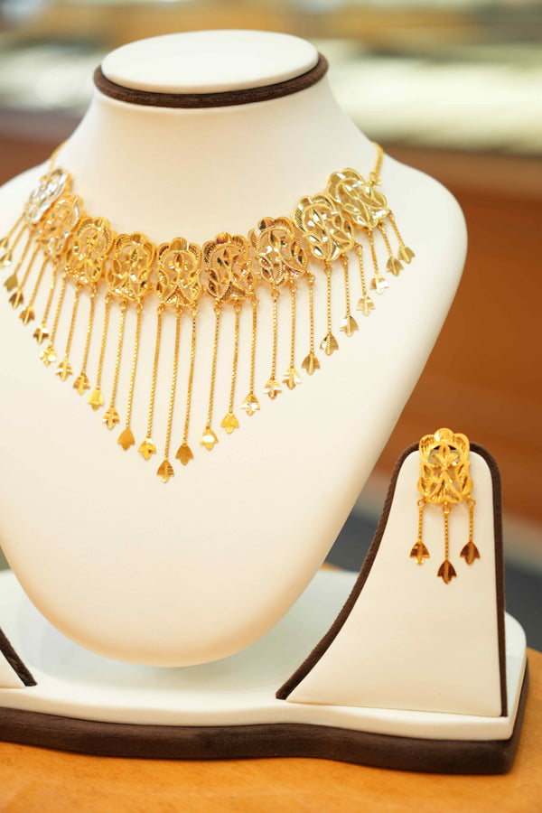 22K Gold Designer Rainfall Choker Set