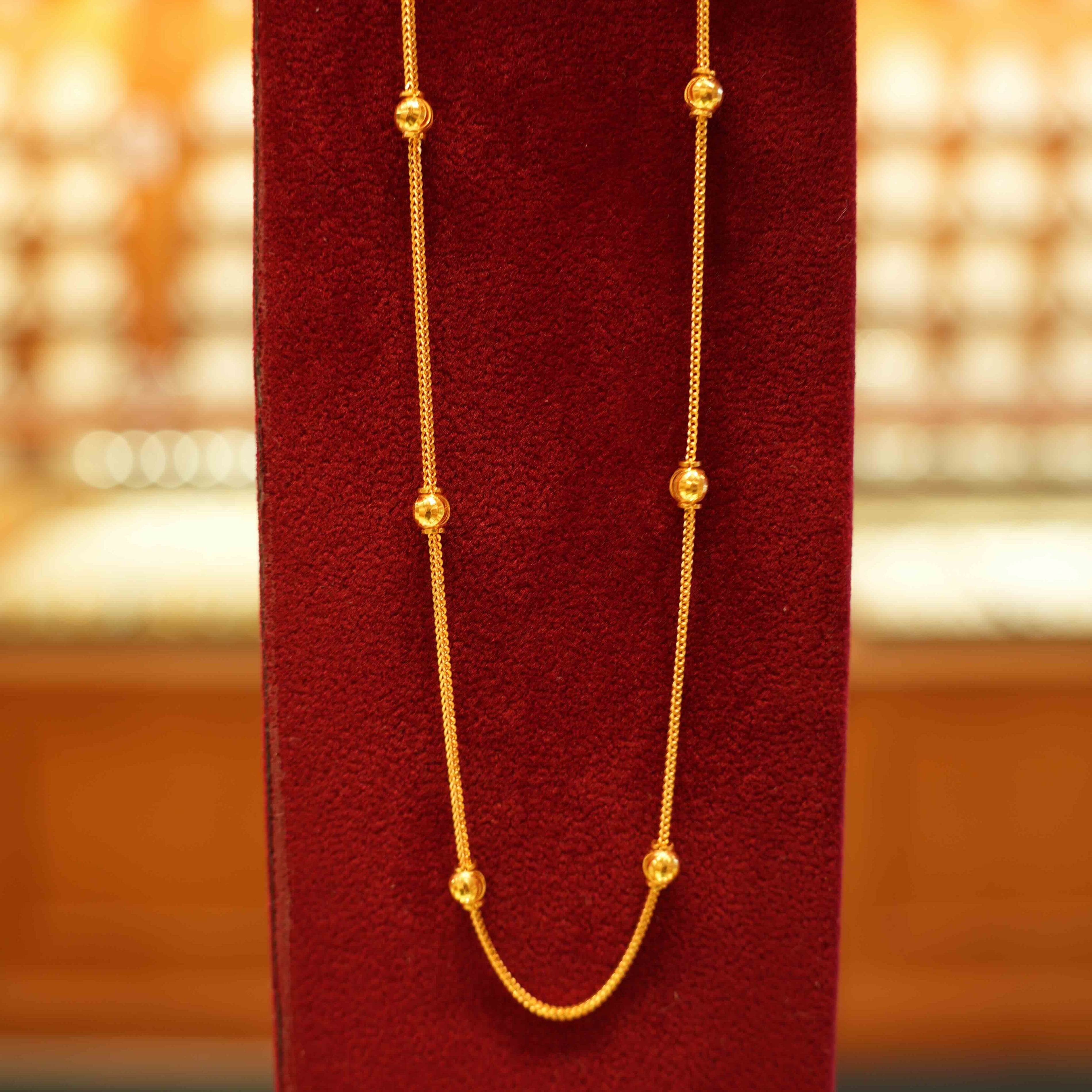 22K Gold Designer Ball Bead Chain (18 Inches)