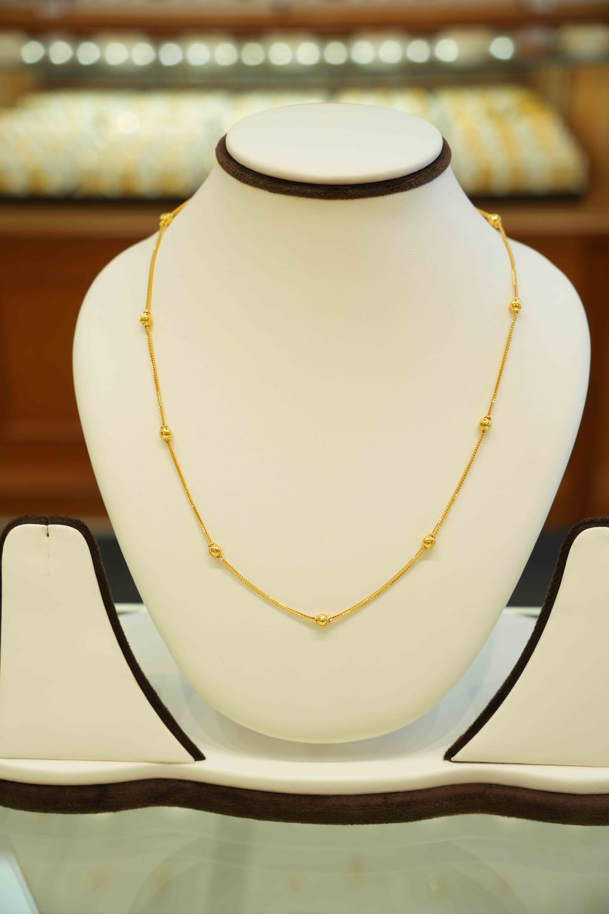 22K Gold Designer Ball Bead Chain (18 Inches)