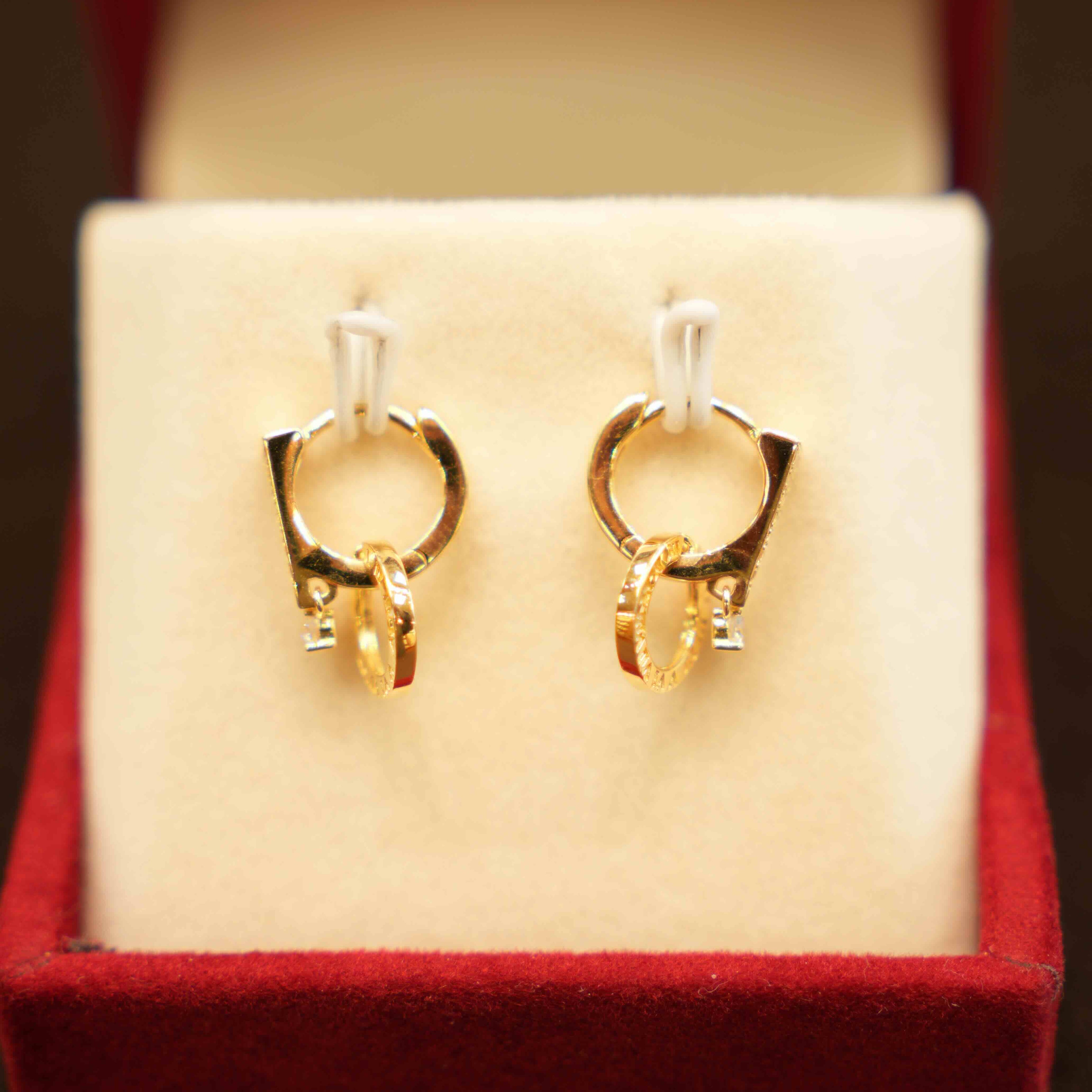 18K Gold Hanging Hoop Earrings