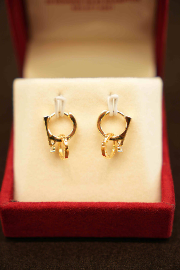18K Gold Hanging Hoop Earrings