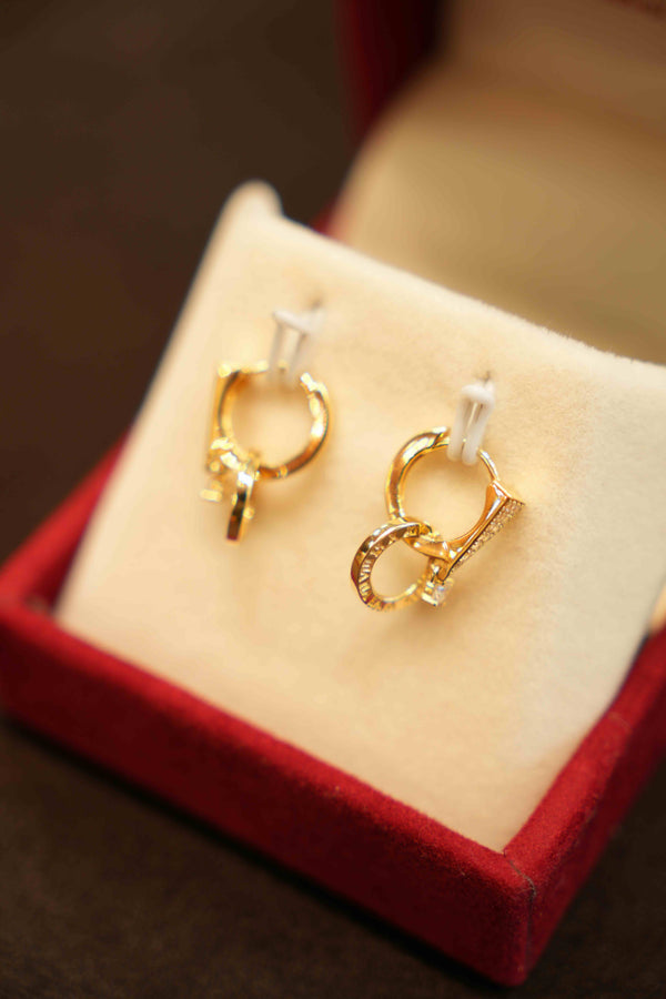 18K Gold Hanging Hoop Earrings