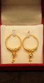 22K Gold Hanging Hoop Earrings