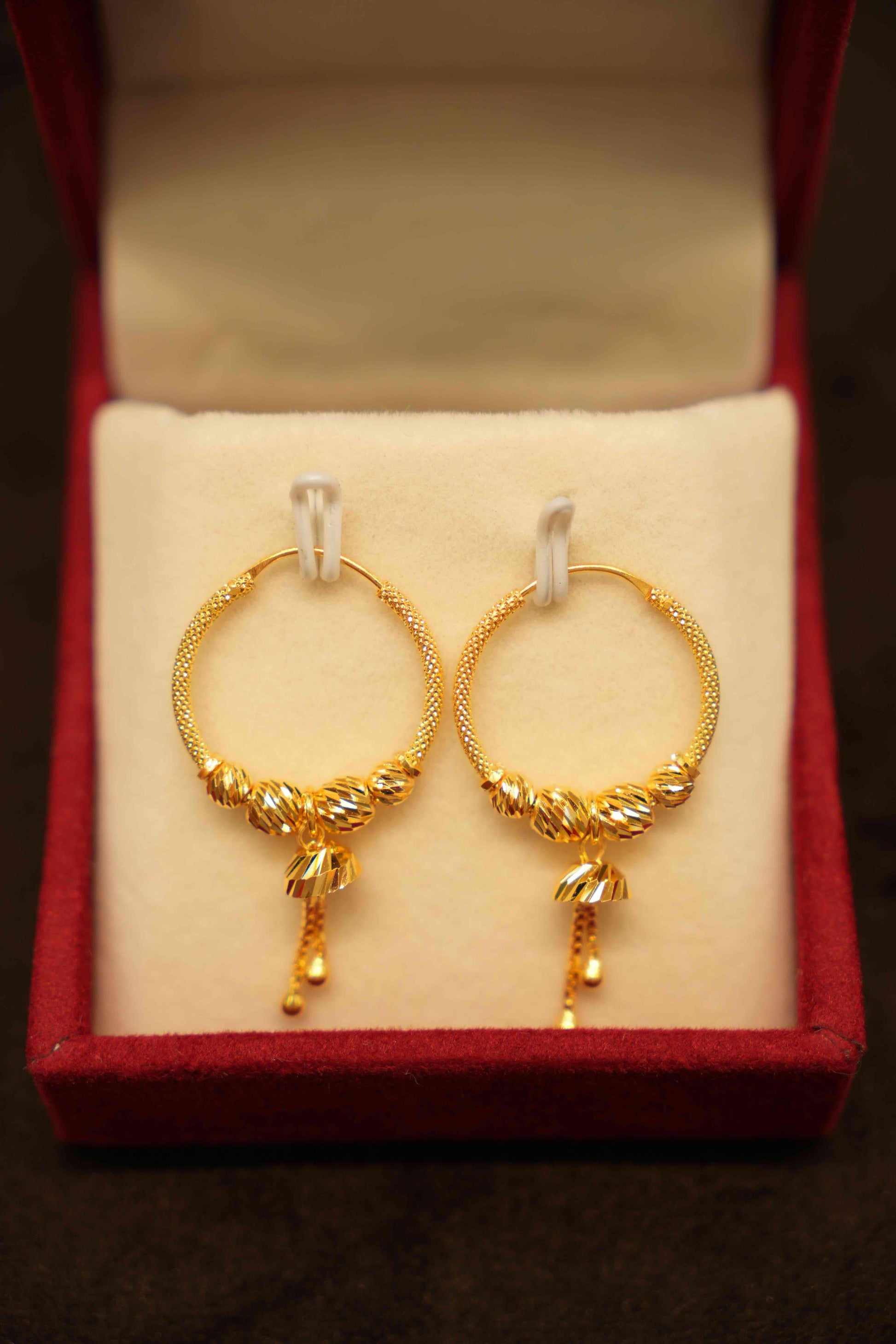 22K Gold Hanging Hoop Earrings