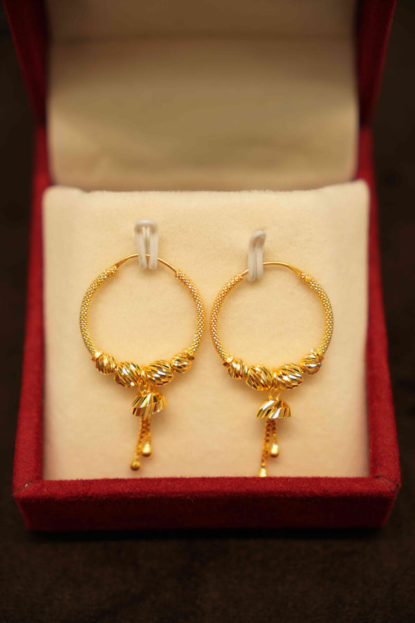22K Gold Designer Hanging Hoop Earrings