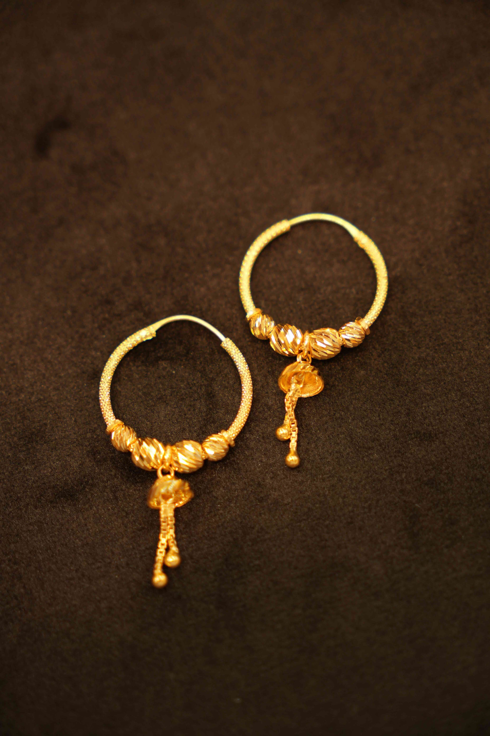 22K Gold Hanging Hoop Earrings