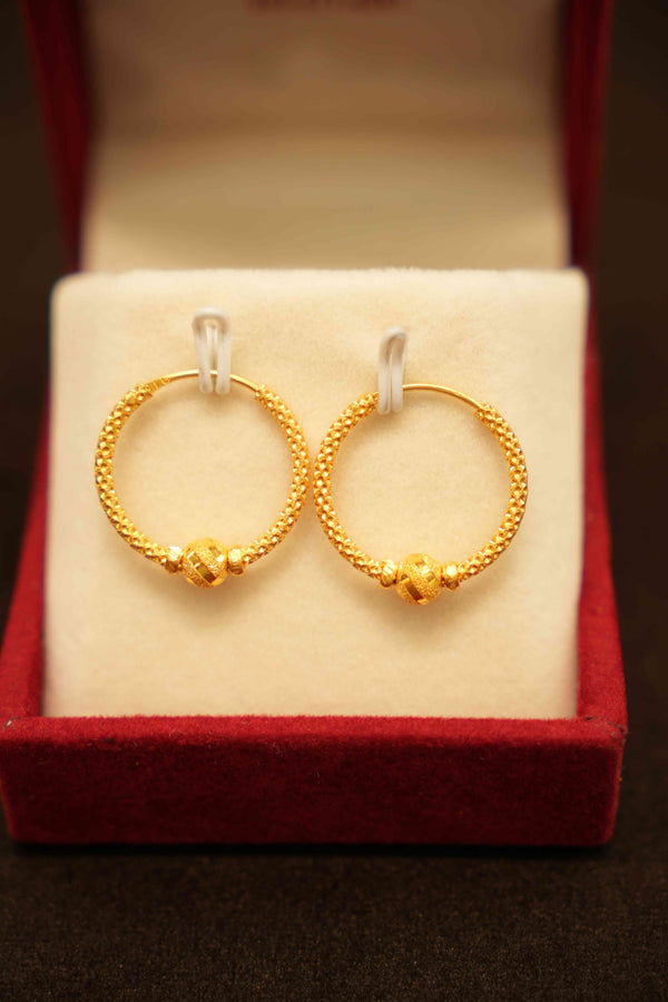 22K Gold Designer Beaded Hoop Earrings