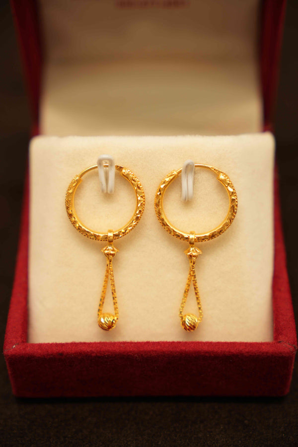 22K Gold Designer Hanging Hoop Earrings