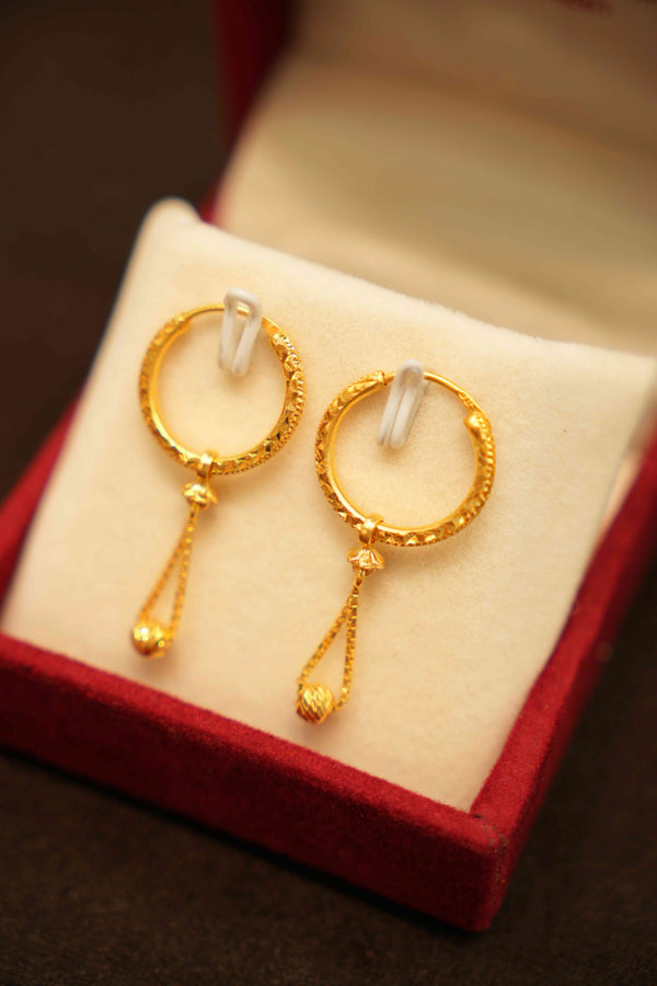 22K Gold Designer Hanging Hoop Earrings